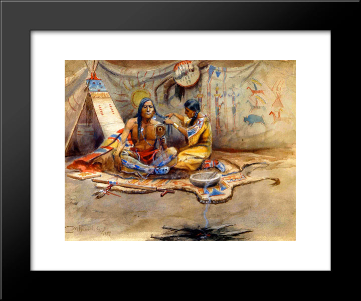 Indian Beauty Parlor 20x24 Black Modern Wood Framed Art Print Poster by Russell, Charles M.