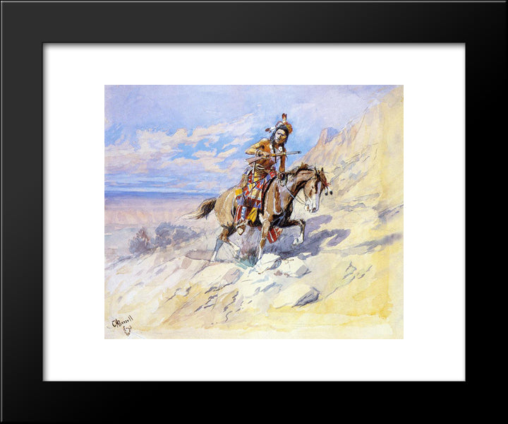 Indian On Horseback 20x24 Black Modern Wood Framed Art Print Poster by Russell, Charles M.