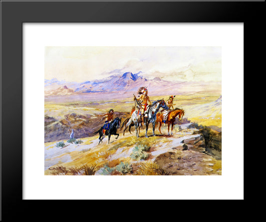 Indians Scouting A Wagon Train 20x24 Black Modern Wood Framed Art Print Poster by Russell, Charles M.