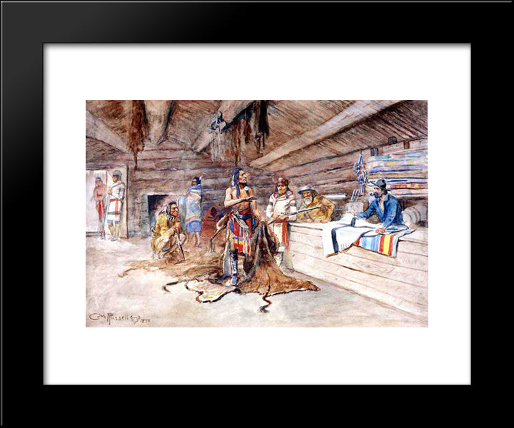 Joe Kipp'S Trading Post 20x24 Black Modern Wood Framed Art Print Poster by Russell, Charles M.