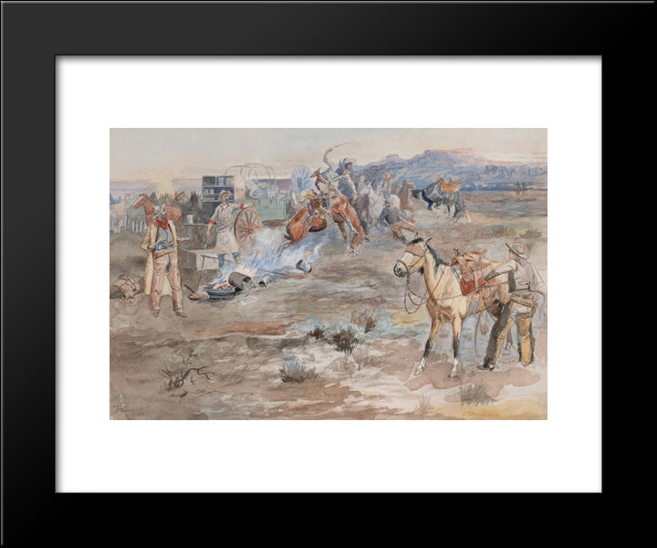 Kickover Of Morning Coffee Pot 20x24 Black Modern Wood Framed Art Print Poster by Russell, Charles M.