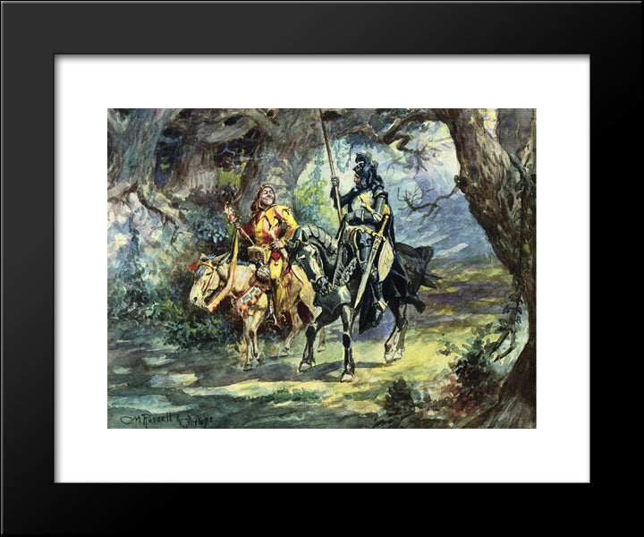 Knight And Jester 20x24 Black Modern Wood Framed Art Print Poster by Russell, Charles M.