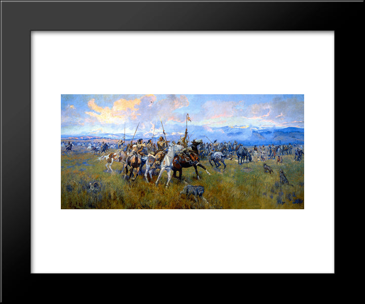 Lewis And Clark Meeting Indians At Ross' Hole 20x24 Black Modern Wood Framed Art Print Poster by Russell, Charles M.