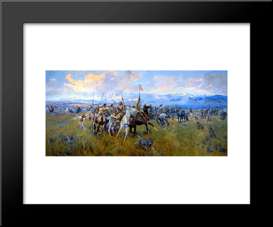 Lewis And Clark Meeting Indians At Ross' Hole 20x24 Black Modern Wood Framed Art Print Poster by Russell, Charles M.