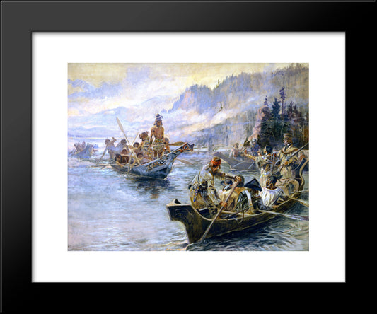 Lewis And Clark On The Lower Columbia 20x24 Black Modern Wood Framed Art Print Poster by Russell, Charles M.