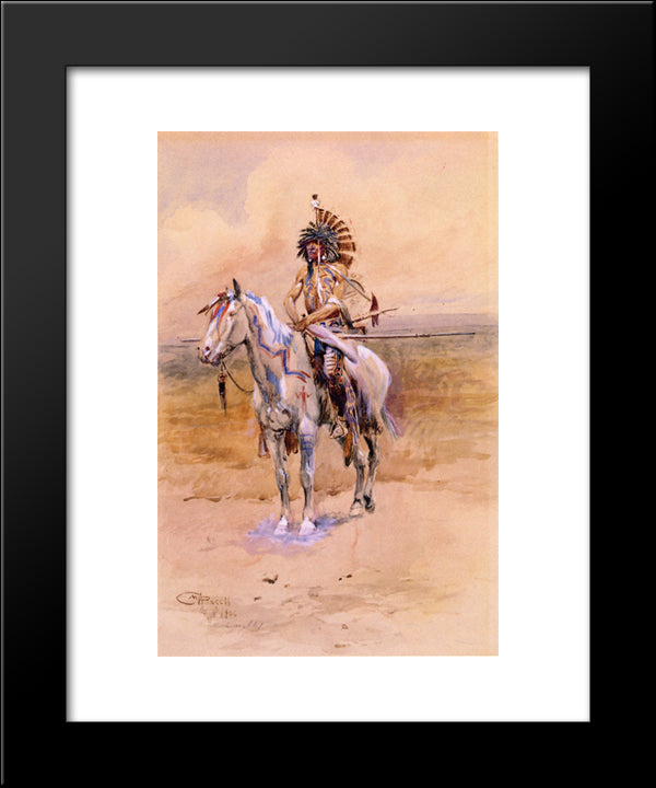 Mandan Warrior 20x24 Black Modern Wood Framed Art Print Poster by Russell, Charles M.