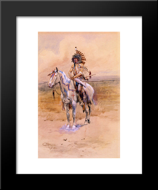 Mandan Warrior 20x24 Black Modern Wood Framed Art Print Poster by Russell, Charles M.