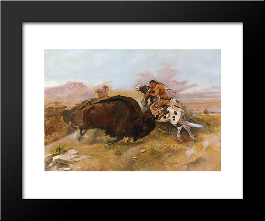 Meat For The Tribe 20x24 Black Modern Wood Framed Art Print Poster by Russell, Charles M.