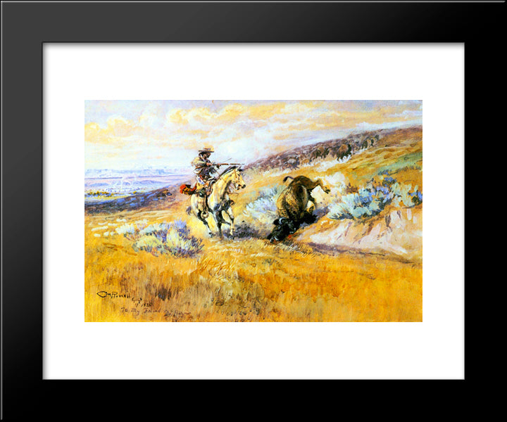 Meat For Wagons 20x24 Black Modern Wood Framed Art Print Poster by Russell, Charles M.