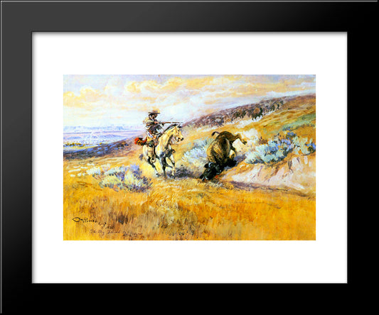 Meat For Wagons 20x24 Black Modern Wood Framed Art Print Poster by Russell, Charles M.