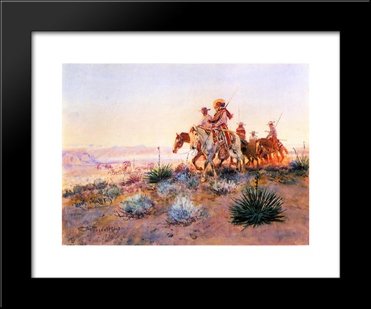 Mexican Buffalo Hunters 20x24 Black Modern Wood Framed Art Print Poster by Russell, Charles M.
