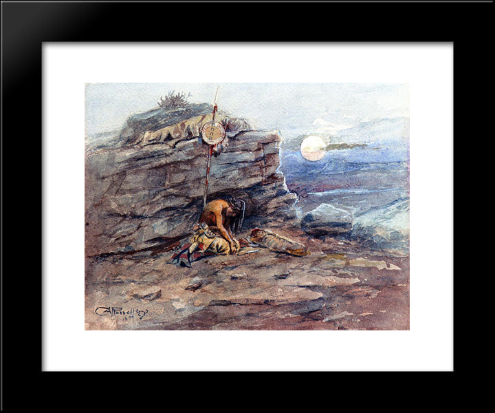 Mourning Her Warrior Dead 20x24 Black Modern Wood Framed Art Print Poster by Russell, Charles M.