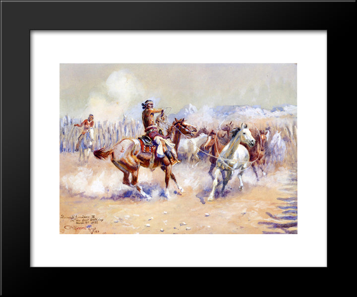 Navajo Wild Horse Hunters 20x24 Black Modern Wood Framed Art Print Poster by Russell, Charles M.