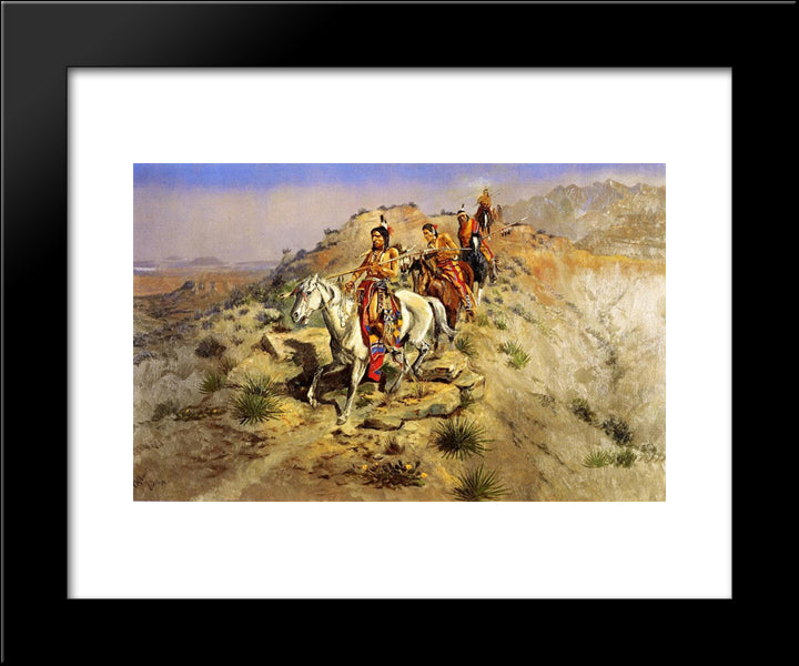 On The Warpath 20x24 Black Modern Wood Framed Art Print Poster by Russell, Charles M.