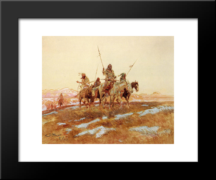 Piegan Hunting Party 20x24 Black Modern Wood Framed Art Print Poster by Russell, Charles M.