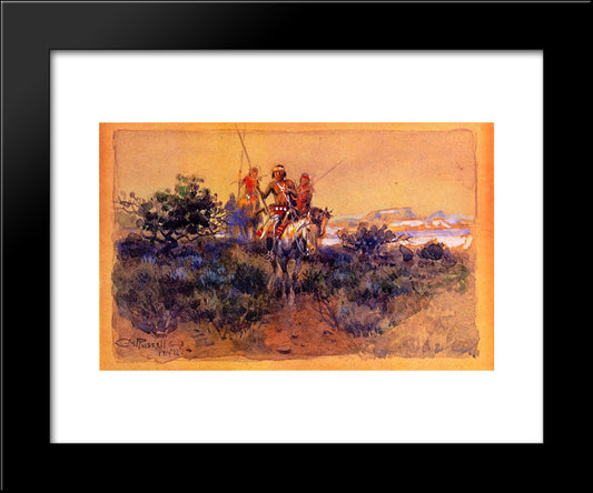 Return Of The Navajos 20x24 Black Modern Wood Framed Art Print Poster by Russell, Charles M.