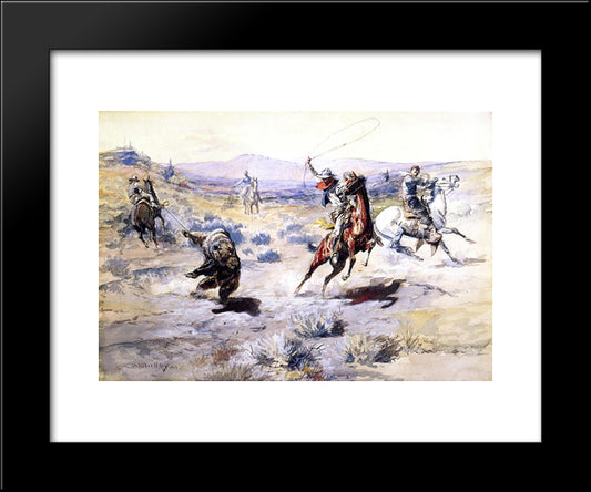 Roping A Grizzly 20x24 Black Modern Wood Framed Art Print Poster by Russell, Charles M.