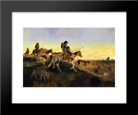 Seeking New Hunting Ground 20x24 Black Modern Wood Framed Art Print Poster by Russell, Charles M.