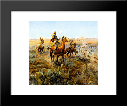 Smoking Cattle Out Of The Breaks 20x24 Black Modern Wood Framed Art Print Poster by Russell, Charles M.