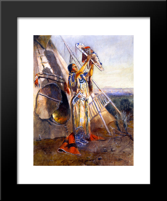 Sun Worship In Montana 20x24 Black Modern Wood Framed Art Print Poster by Russell, Charles M.