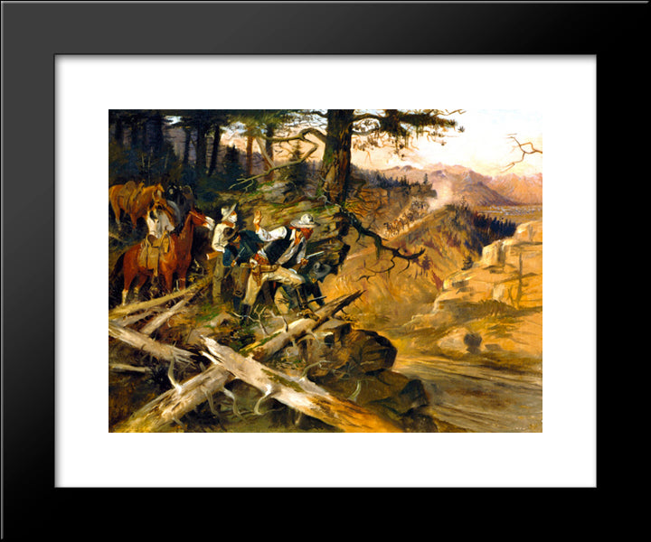 The Ambush 20x24 Black Modern Wood Framed Art Print Poster by Russell, Charles M.