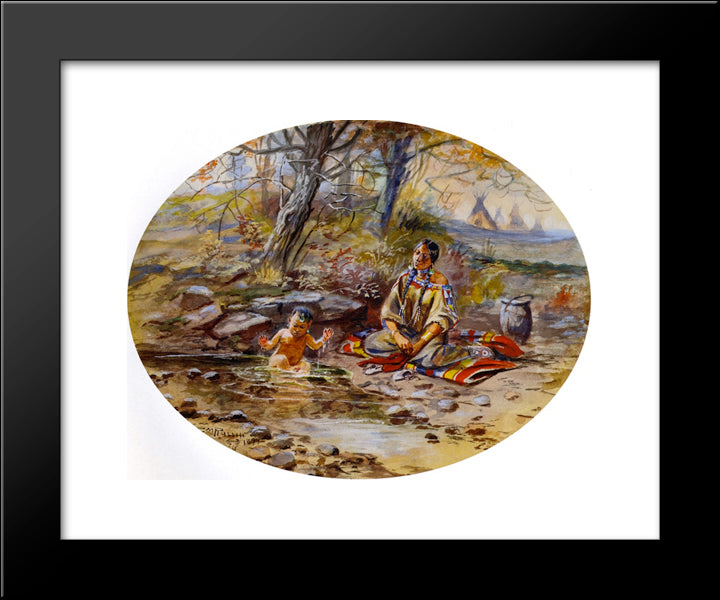 The Bath 20x24 Black Modern Wood Framed Art Print Poster by Russell, Charles M.