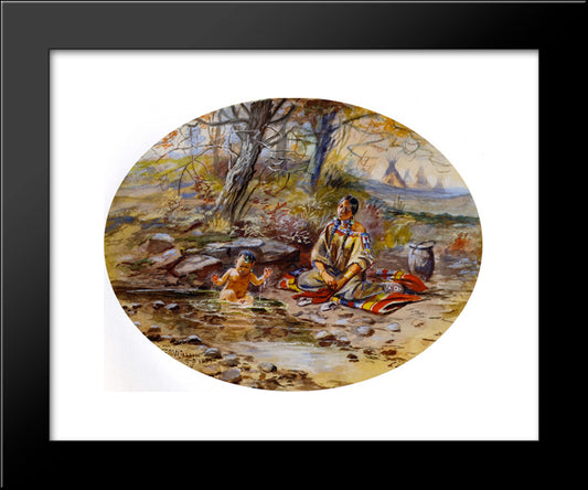 The Bath 20x24 Black Modern Wood Framed Art Print Poster by Russell, Charles M.