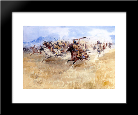 The Battle Between The Blackfeet And The Piegans 20x24 Black Modern Wood Framed Art Print Poster by Russell, Charles M.