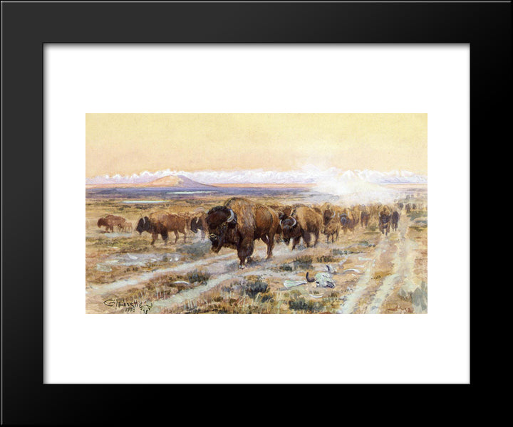 The Bison Trail 20x24 Black Modern Wood Framed Art Print Poster by Russell, Charles M.