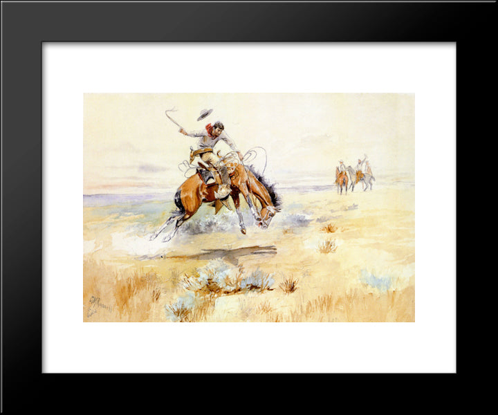 The Bronco Buster 20x24 Black Modern Wood Framed Art Print Poster by Russell, Charles M.