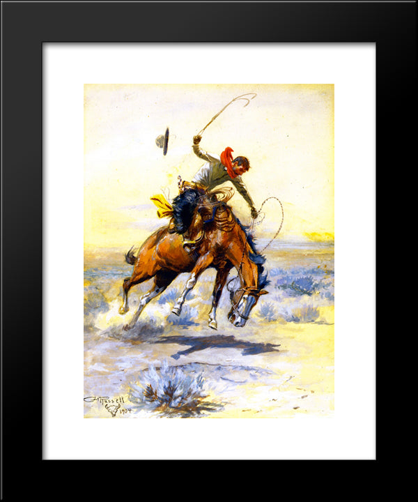 The Bucker 20x24 Black Modern Wood Framed Art Print Poster by Russell, Charles M.