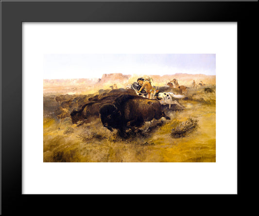The Buffalo Hunt 20x24 Black Modern Wood Framed Art Print Poster by Russell, Charles M.