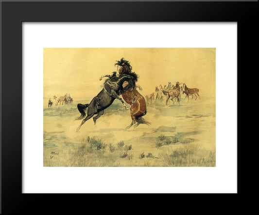 The Challenge 20x24 Black Modern Wood Framed Art Print Poster by Russell, Charles M.