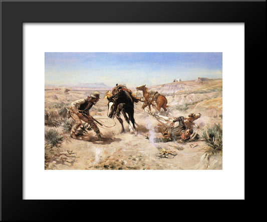 The Cinch Ring 20x24 Black Modern Wood Framed Art Print Poster by Russell, Charles M.