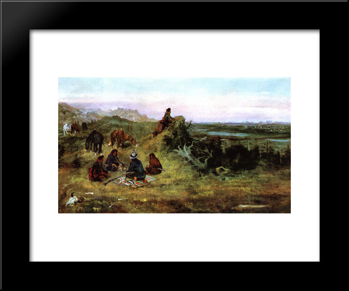 The Piegans Preparing To Steal Horses From The Crows 20x24 Black Modern Wood Framed Art Print Poster by Russell, Charles M.