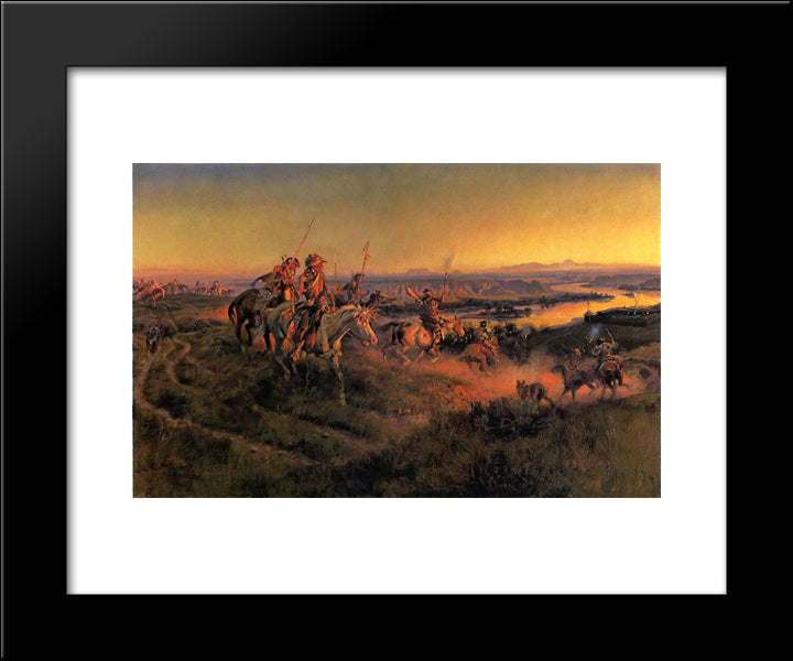 The Salute Of The Robe Trade 20x24 Black Modern Wood Framed Art Print Poster by Russell, Charles M.