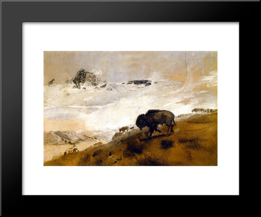 The Stand. Crossing The Missouri 20x24 Black Modern Wood Framed Art Print Poster by Russell, Charles M.