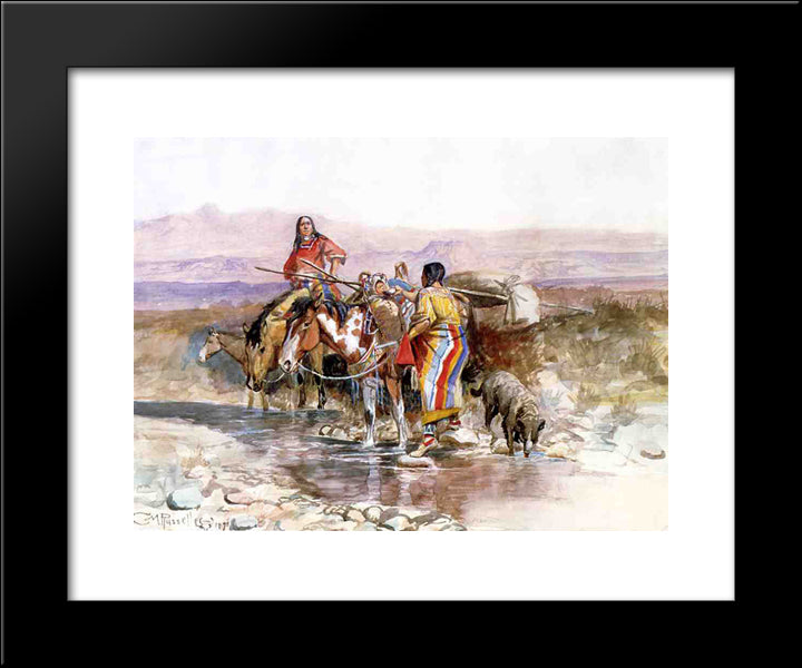 Thirsty 20x24 Black Modern Wood Framed Art Print Poster by Russell, Charles M.