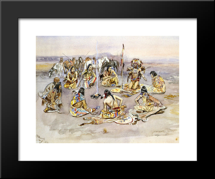 War Council 20x24 Black Modern Wood Framed Art Print Poster by Russell, Charles M.