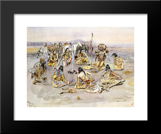 War Council 20x24 Black Modern Wood Framed Art Print Poster by Russell, Charles M.