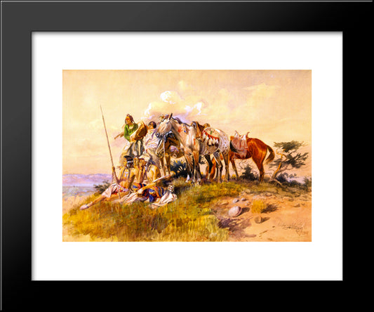 Watching For The Smoke Signal 20x24 Black Modern Wood Framed Art Print Poster by Russell, Charles M.