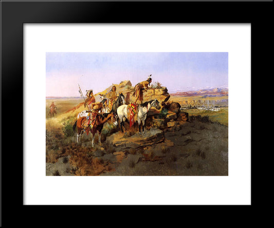 Watching The Settlers 20x24 Black Modern Wood Framed Art Print Poster by Russell, Charles M.