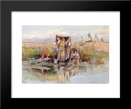 Water Girl 20x24 Black Modern Wood Framed Art Print Poster by Russell, Charles M.