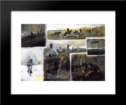 Western Montage 20x24 Black Modern Wood Framed Art Print Poster by Russell, Charles M.
