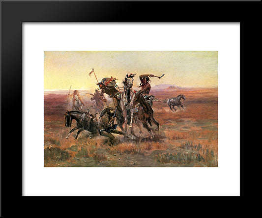 When Blackfeet And Sioux Meet 20x24 Black Modern Wood Framed Art Print Poster by Russell, Charles M.