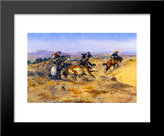 When Cowboys Get In Trouble 20x24 Black Modern Wood Framed Art Print Poster by Russell, Charles M.