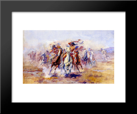 When Sioux And Blackfeet Meet 20x24 Black Modern Wood Framed Art Print Poster by Russell, Charles M.