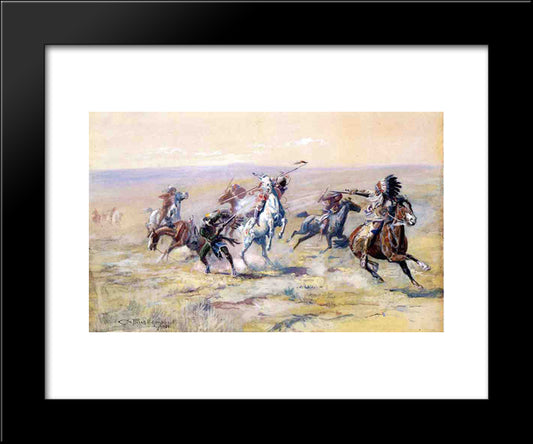 When Sioux And Blackfoot Meet 20x24 Black Modern Wood Framed Art Print Poster by Russell, Charles M.