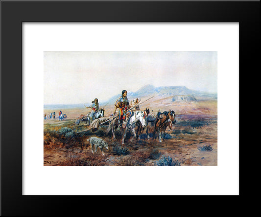When The Trail Was Long Between Camps 20x24 Black Modern Wood Framed Art Print Poster by Russell, Charles M.