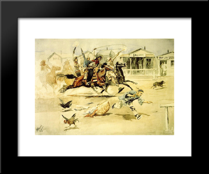 Whooping It Up 20x24 Black Modern Wood Framed Art Print Poster by Russell, Charles M.